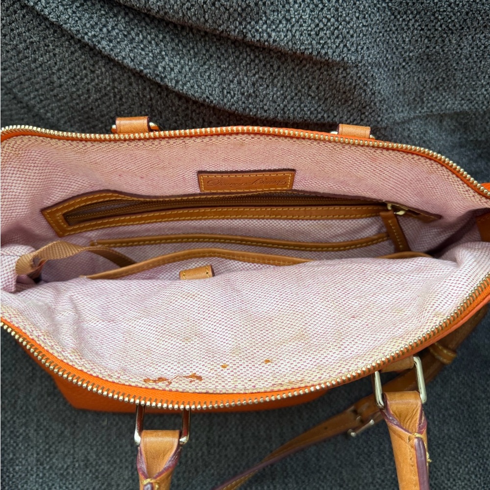 Dooney & Bourke Orange Pebbled Leather Crossbody Satchel with Tan Trim - Picture 4 of 8